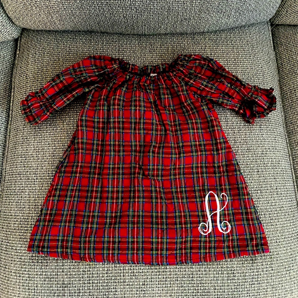 Baby girl plaid dress with A monogram
